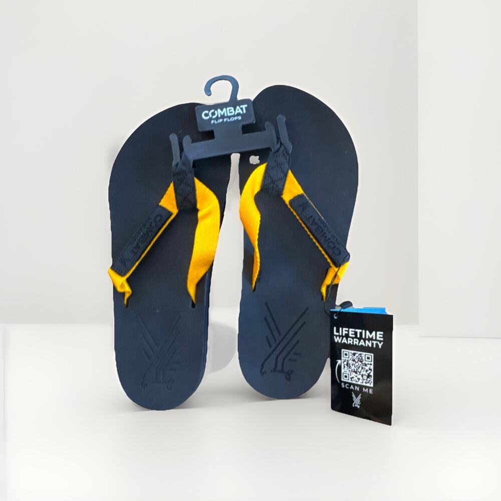 Combat NEW Women’s Flip Flops Black Yellow Sandals Size 10 Rubber Outsole‎
